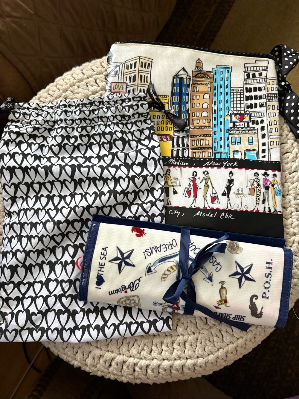 Brighton Black & White Heart and City Kids Accessory Set with jewelry pouch